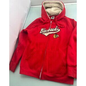 NHL Chicago Blackhawks Hoodie Jacket Women's Large L Full Zip Sweatshirt Sherpa